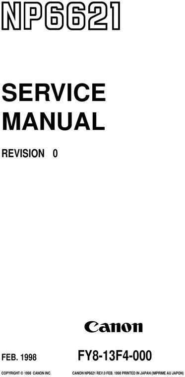 Product picture canon np6621 service manual